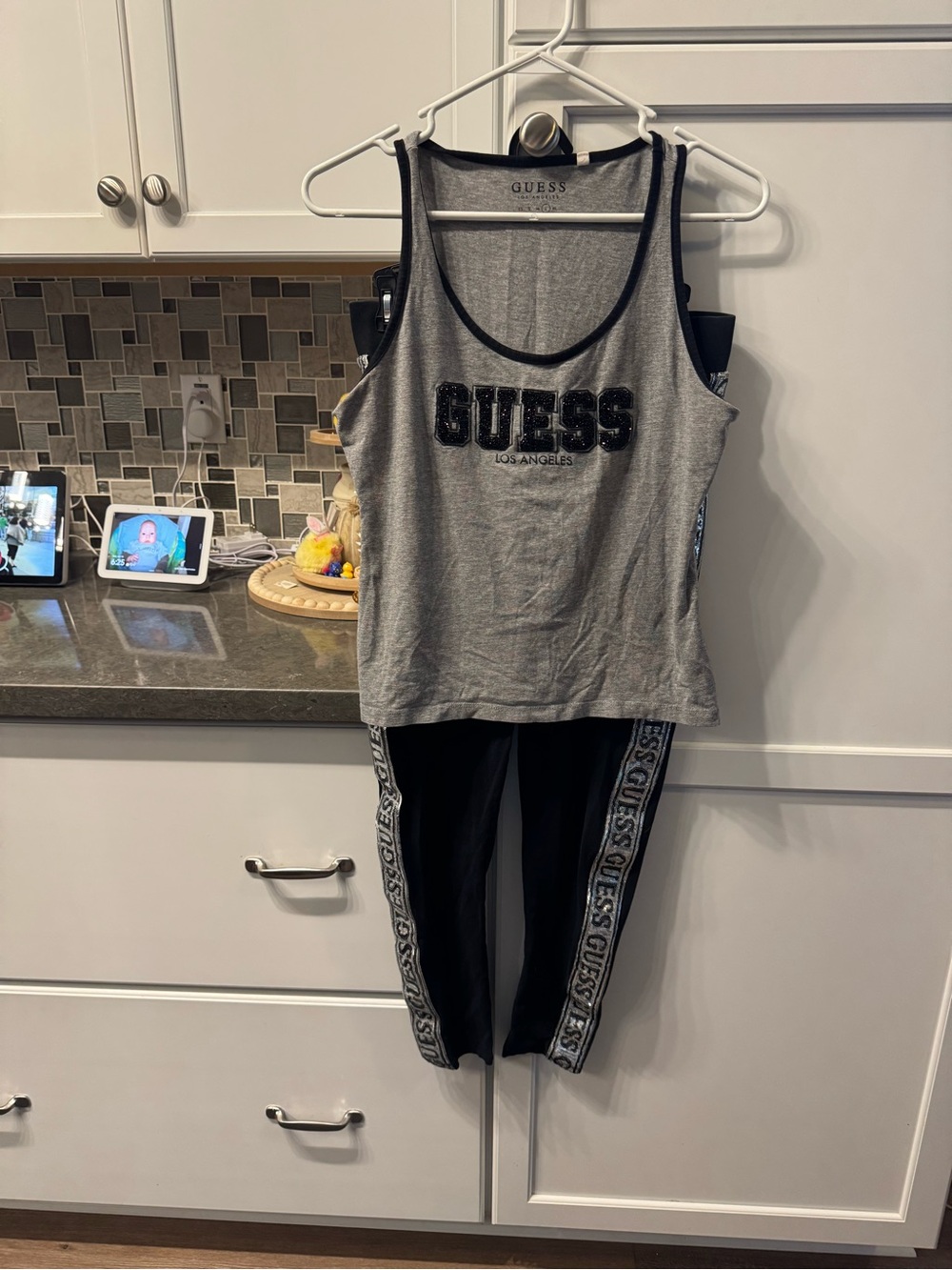 GUESS Grey Tank Top with Black Trim